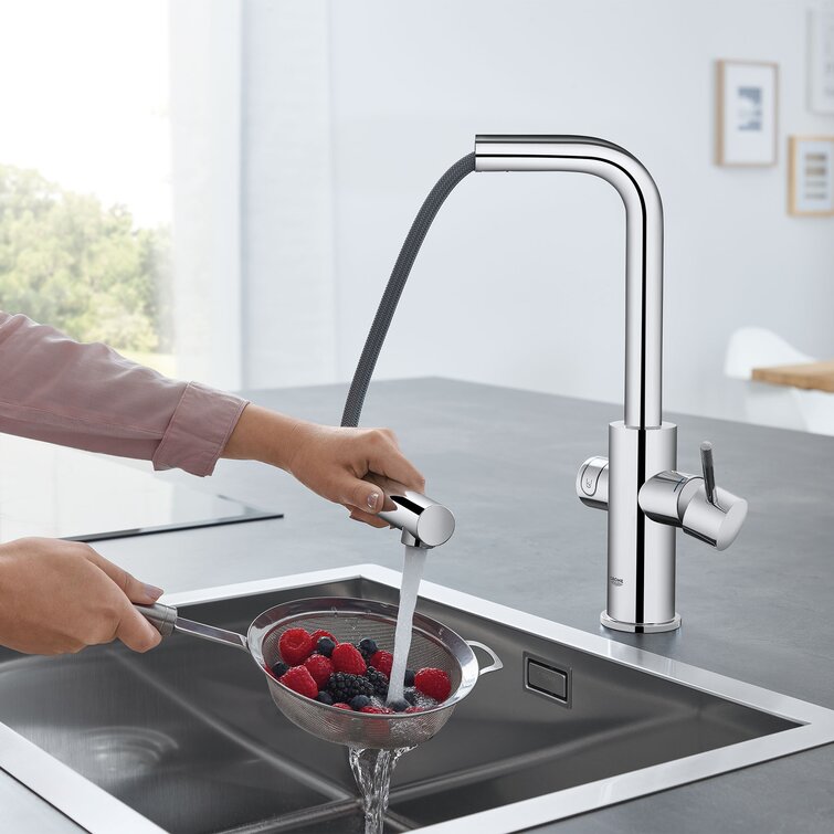 GROHE Blue Pull Out Single Handle Kitchen Faucet with Accessories