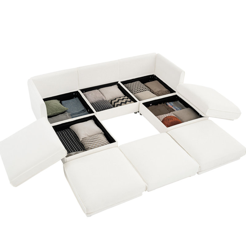 Confortable chenille en forme de U avec rangement dissimulé et canapé relaxant ergonomique, Blanc