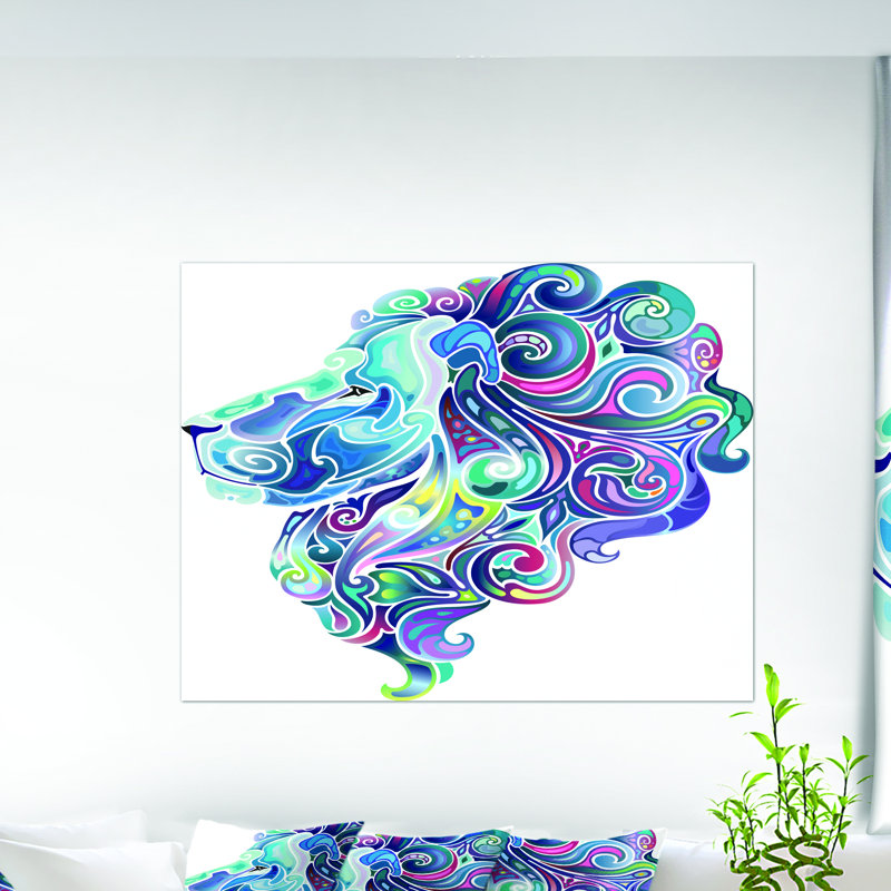 « blue lion abstract art », impression, H 30 po x l 40 po x P 1,5 po, H 36 po x l 46 po x P 1,5 po