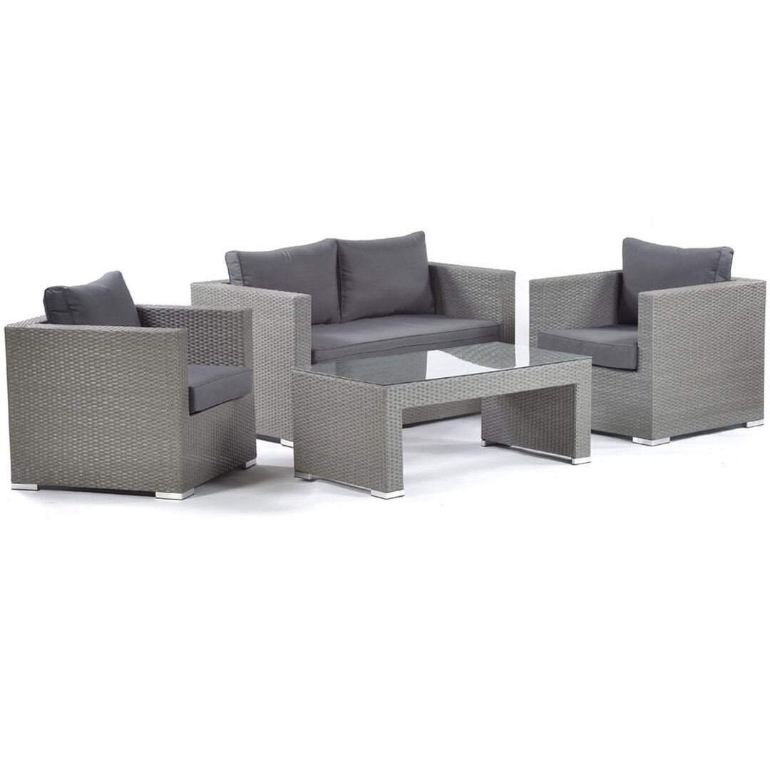 4-Sitzer Lounge-Set Ashong aus Polyrattan mit Polster