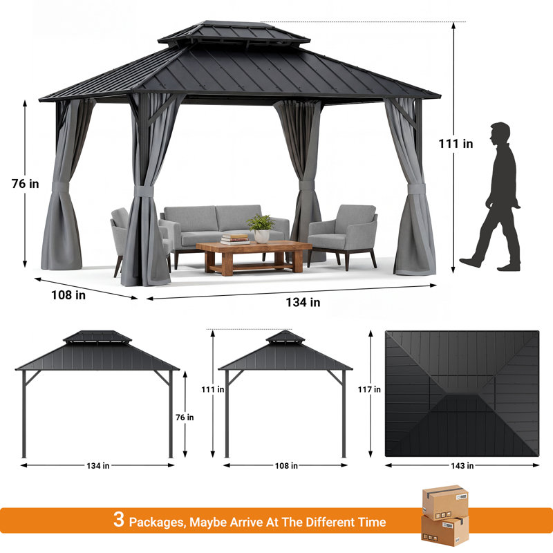 10 pi. X Pavillon de jardin en acier galvanisé de 12 pi avec double toit à conception en pente