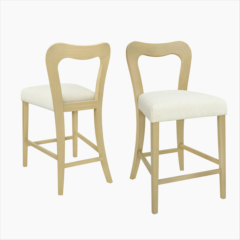 Ensemble de 2 tabourets de comptoir sans accoudoirs (frêne clair + beige), Bois de frêne naturel, Beige