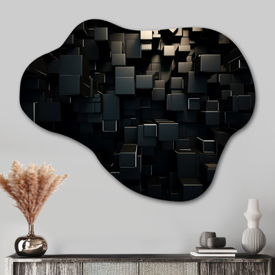 3D Black Brick Cube Dimensions - Modern Geometric Cloud Shape Assymterical Metal Wall Art