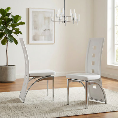 Modern Faux Leather Upholstered Dining Chair with Curved Metal Legs & Cut-out Back (Set of 2)