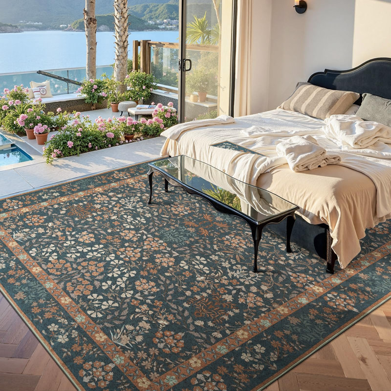 Floral Machine Washable Area Rug, Rectangle 8' x 10'