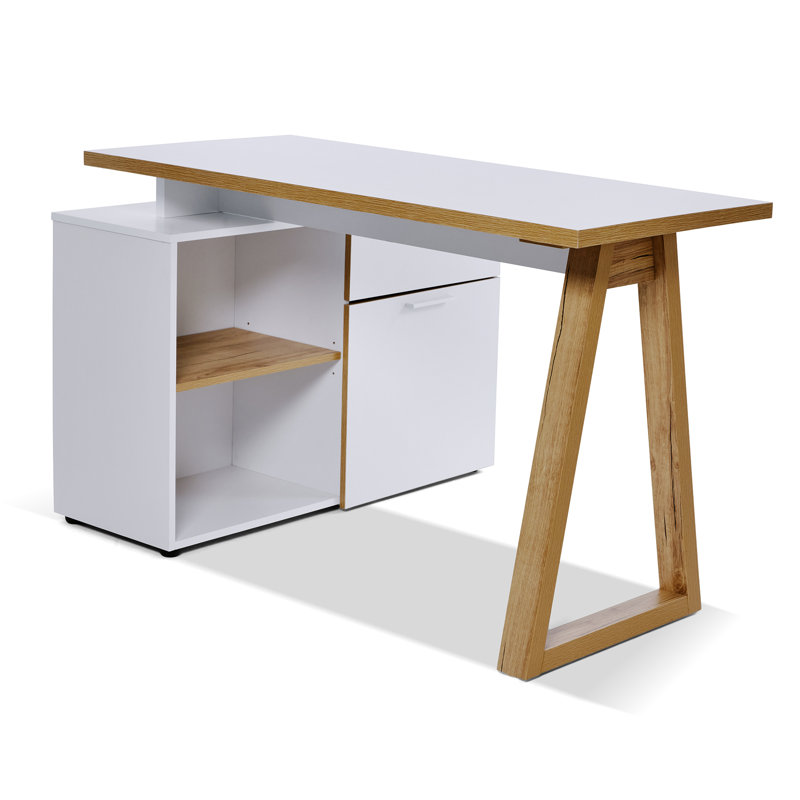 120Cm W L Shaped Writing Desk, White/Oak