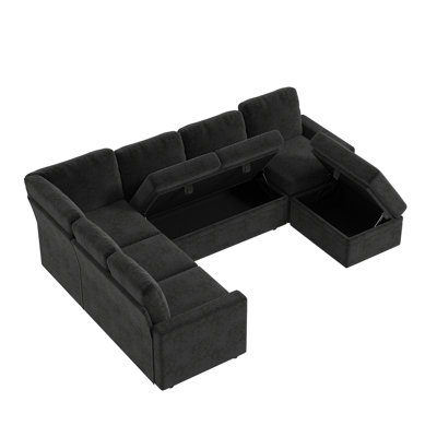 Oversized Modular Sectional Sofa, 7 Seat U Shaped Couch With Storage Ottoman, Comfy Chenille Sofa With Deep Seat, Convertible Sectional Couches For Li by Hokku Designs