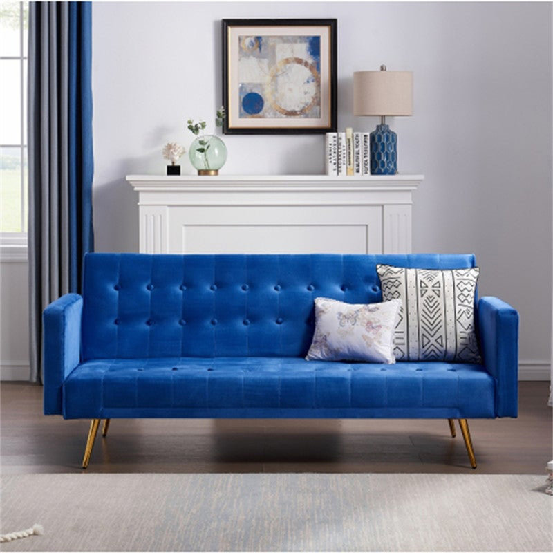 Canapé-lit à accoudoirs carrés 75 po, Velours bleu foncé