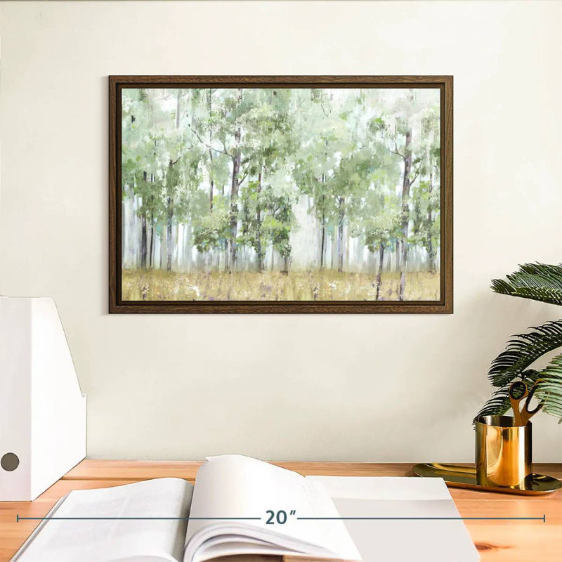 Into The Forest Light, 13 po x 9 po, Cadre flottant noyer