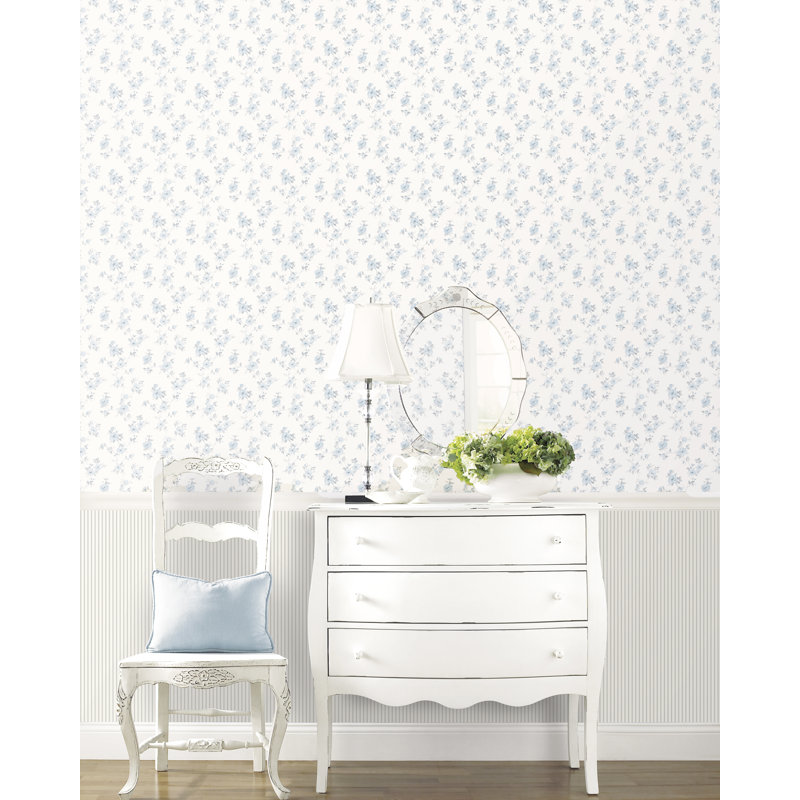 Pretty Prints Mini Rose Trail Wallpaper Roll, Beige/Grey