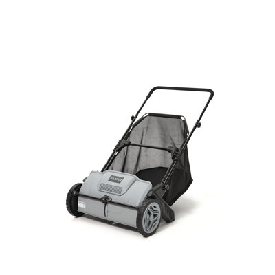 Dapper Supply 21-Inch Push Lawn Sweeper, Grass, Lawn and Leaf Cleanup Collector with Large 3.5 cu. ft. Hopper Bag, Durable Wheels, and Dual Spinning Brushes, Grey