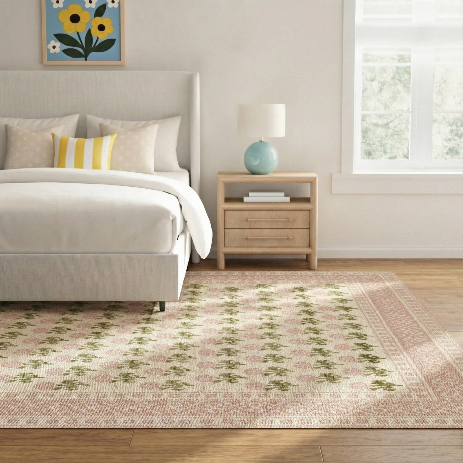 Anders Pink Floral Wool Rug, Rectangle 9'9" x 12'6"