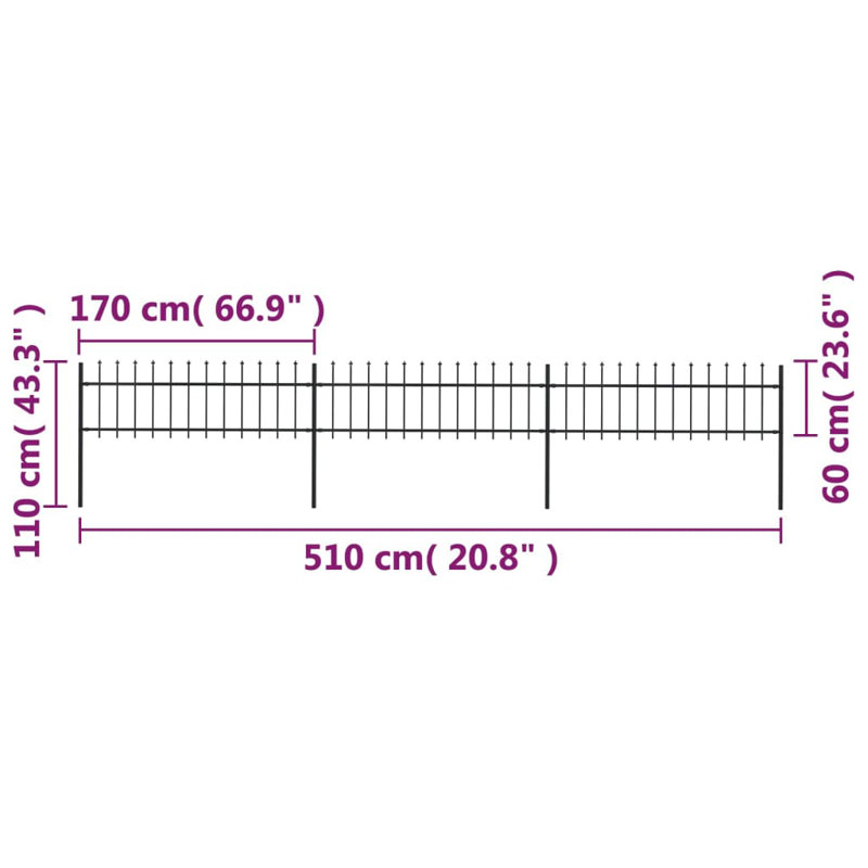 Clôture en métal noir Kimmswick, H 2 pi x l 16,7 pi