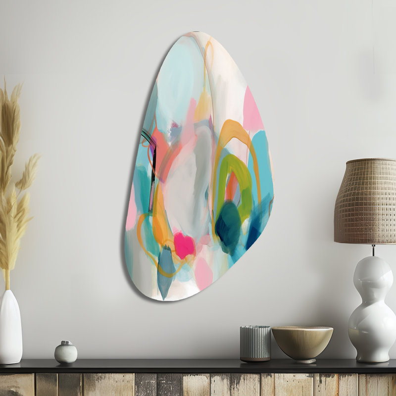 Pink Blue Minimalism Fluidity V - Minimalism Asymmetrical Metal Wall Art, Pink Irregular Shape Metal Art Print