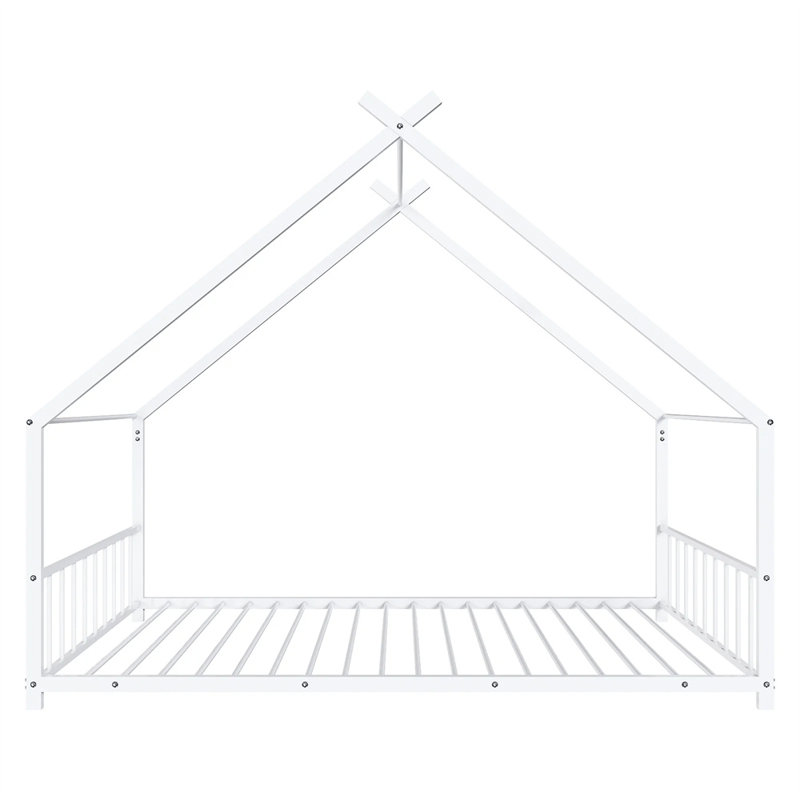 Twin Size Montessori Floor Bed Metal House Bed Frame For Kids, White