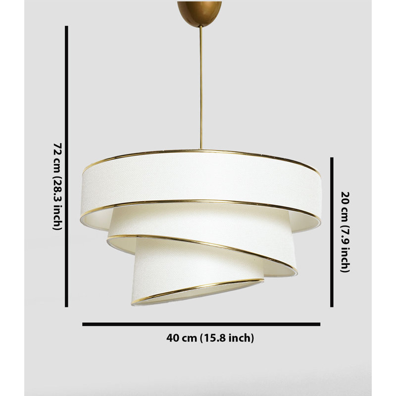 Lustre glamour doré avec capuchon en coton, 15,7 x 15,7 x 7,9 pouces | Hauteur totale: 28,3 pouces | Douille E27, 40 W maximum | Certifié CE | Parfait pour les décors scandinaves et champêtres | Élégant luminaire pour le salon, la salle à manger et le vestibule