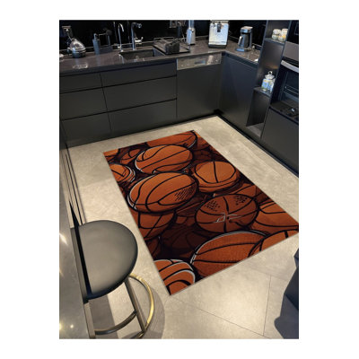Orange Basketball Patterned Creative Modern Decorative Washable Rug