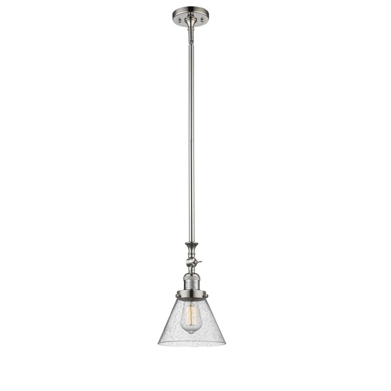 Luminaire suspendu conique à 1 lumière Harbert, Ampoule incandescente rétro de 60 watts, Grainé, Nickel poli