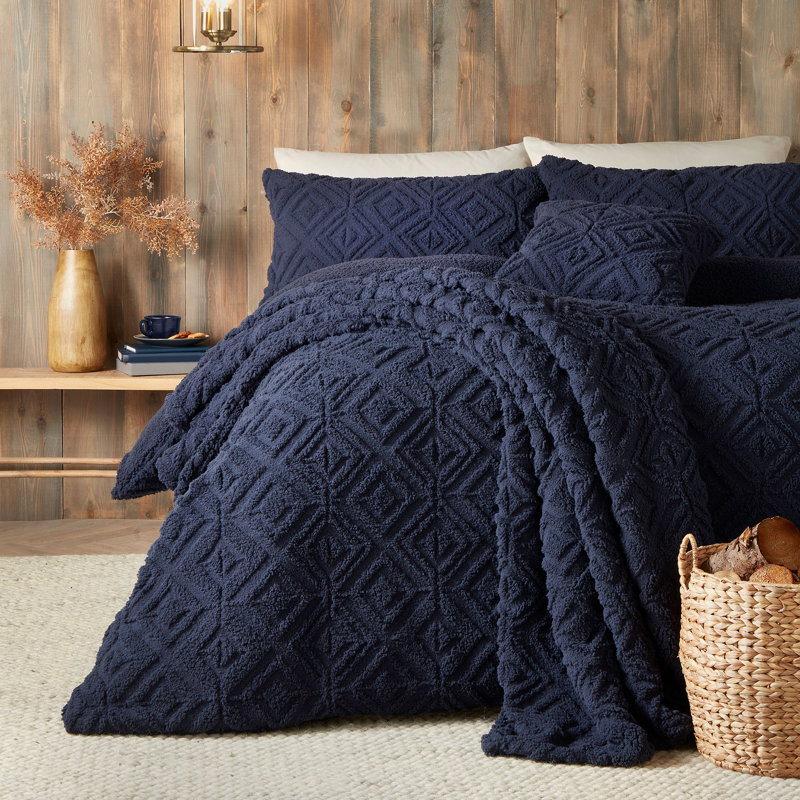 Geo Fleece Square Throw Cushion Cover, Navy