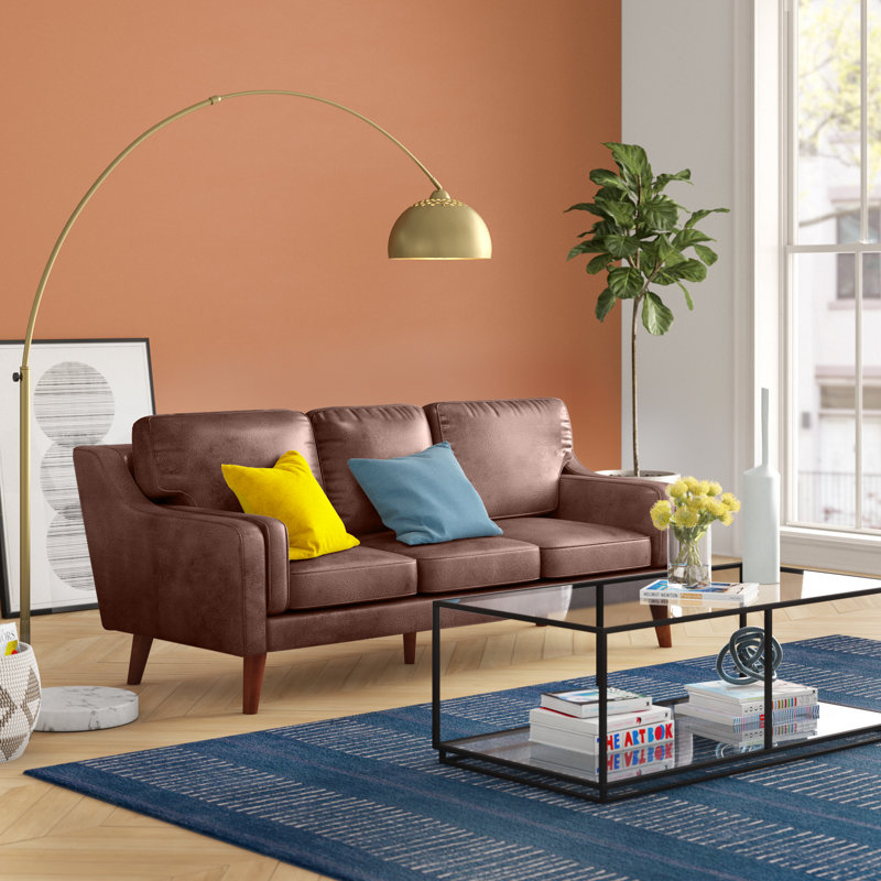Dayshana 80.7'' Faux Leather Sofa, Brown/Tan Faux Leather