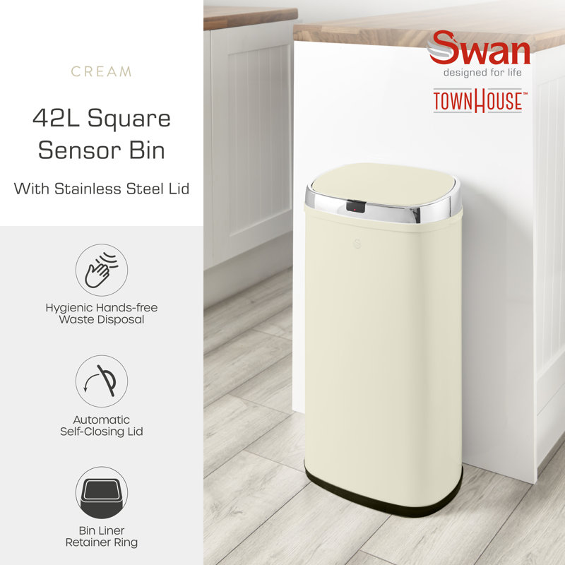 Townhouse 42 Litre Motion Sensor Recycling Bin, Cream