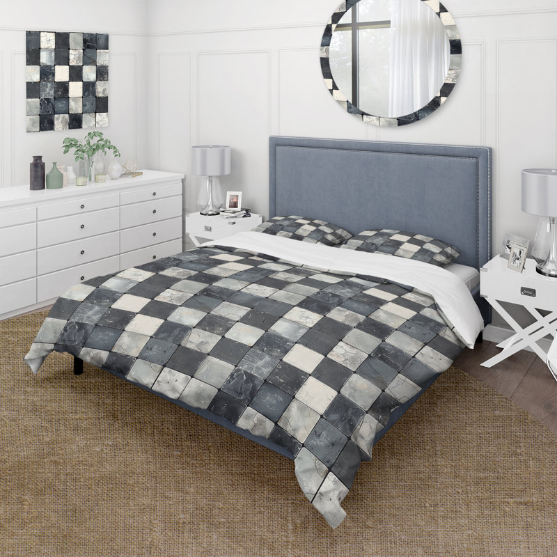 Ensemble de housse de couette beige et gris Midcentury Mosaic I - Midcentury
