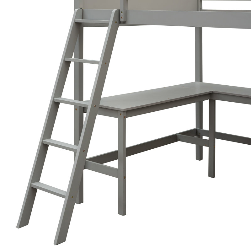 Lit mezzanine double avec bureau et tablettes de rangement, Grey