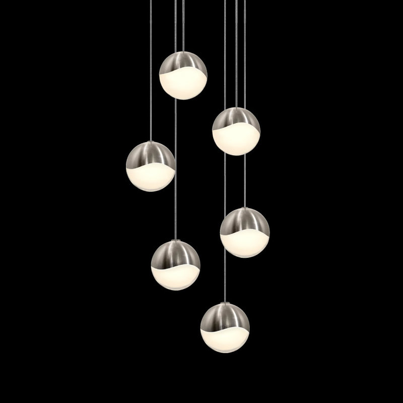 Grapes 6 - Light LED Pendant, 2.5" H x 10.5" W x 10.5" D, Satin Nickel, White