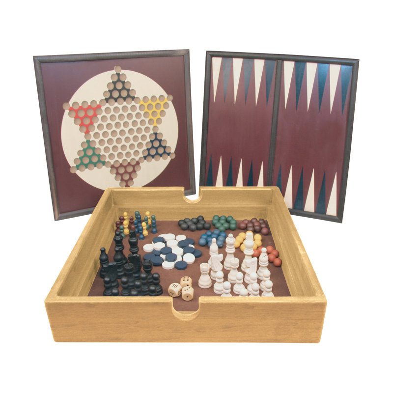Classic 5-in-1 Wood Game Set with Felt-lined Storage