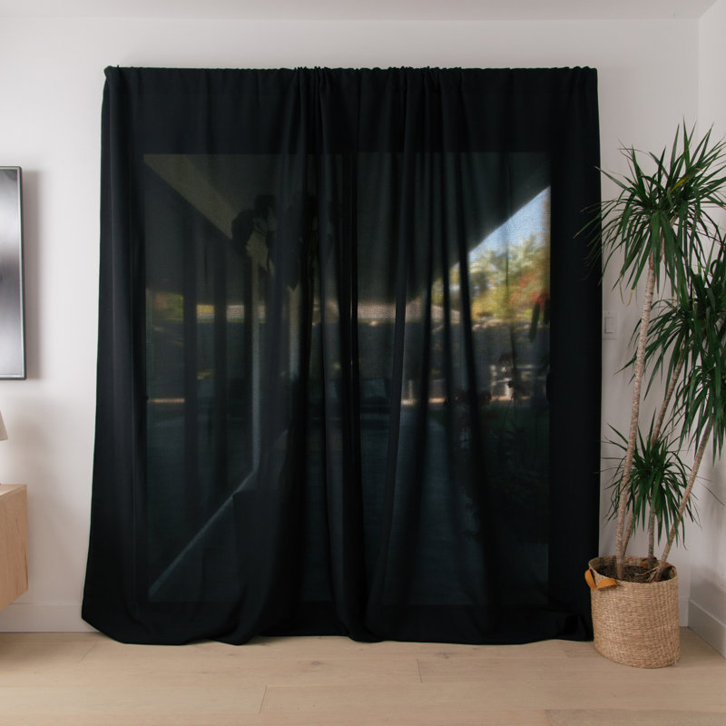 Paire de rideaux semi-transparents en polyester Angiens, Noir