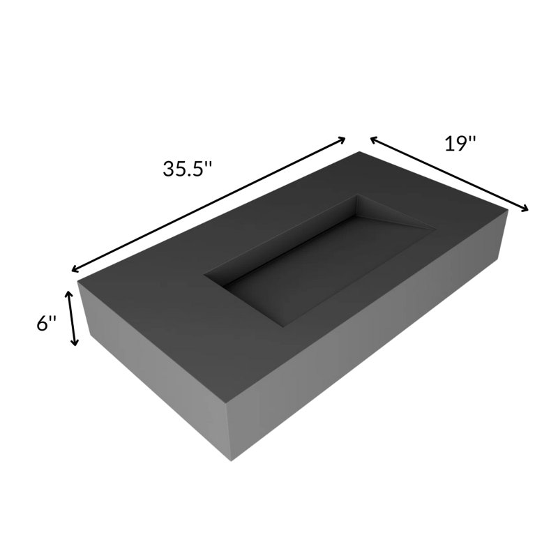 Pyramid 36" Wall Mounted Rectangular Solid Surface Bathroom Sink in Matte Finish - Gray, No Faucet Hole, Gray, No Hole
