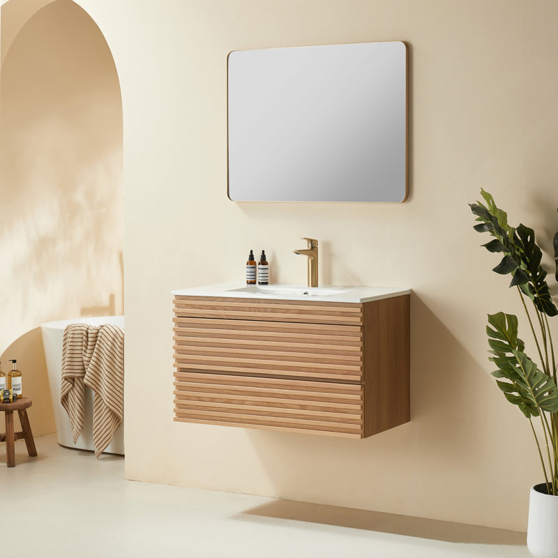 Meuble-lavabo simple mural et flottant avec lavabo en céramique, 30"