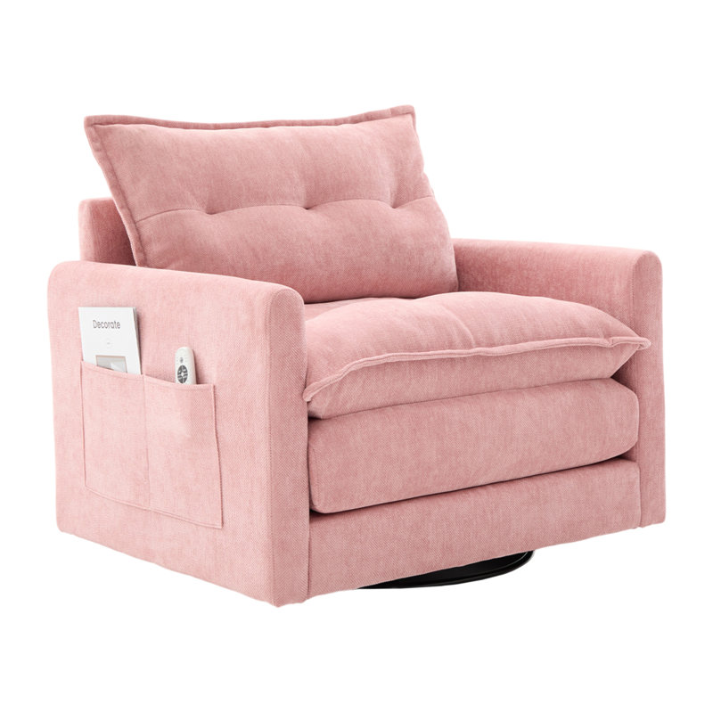 UNITED WE WIN Swivel Barrel Chair - Mid Century Modern Chair, Thick Padded Arm Chair With Solid Metal Base, Comfortable Single Sofa Chair, Swivel Accent Chair For Living Room Bedroom