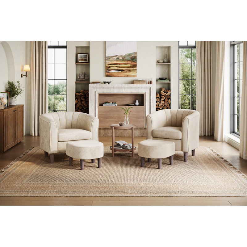 Fauteuil demi-tonneau avec repose-pieds 31,7 po Torence, H 26,8 po x l 31,7 po x P 26,8 po, Velours beige Mila