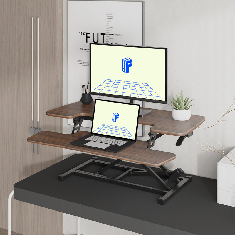 Desk Converter with Removable Keyboard Tray, 19.6" H x 36" W x 16" D, Walnut/Black