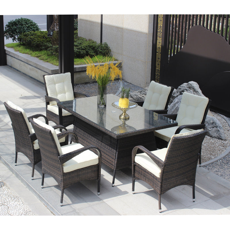 6 - Person Wicker Patio Dining Set with Rectangular Table , Cushions Included