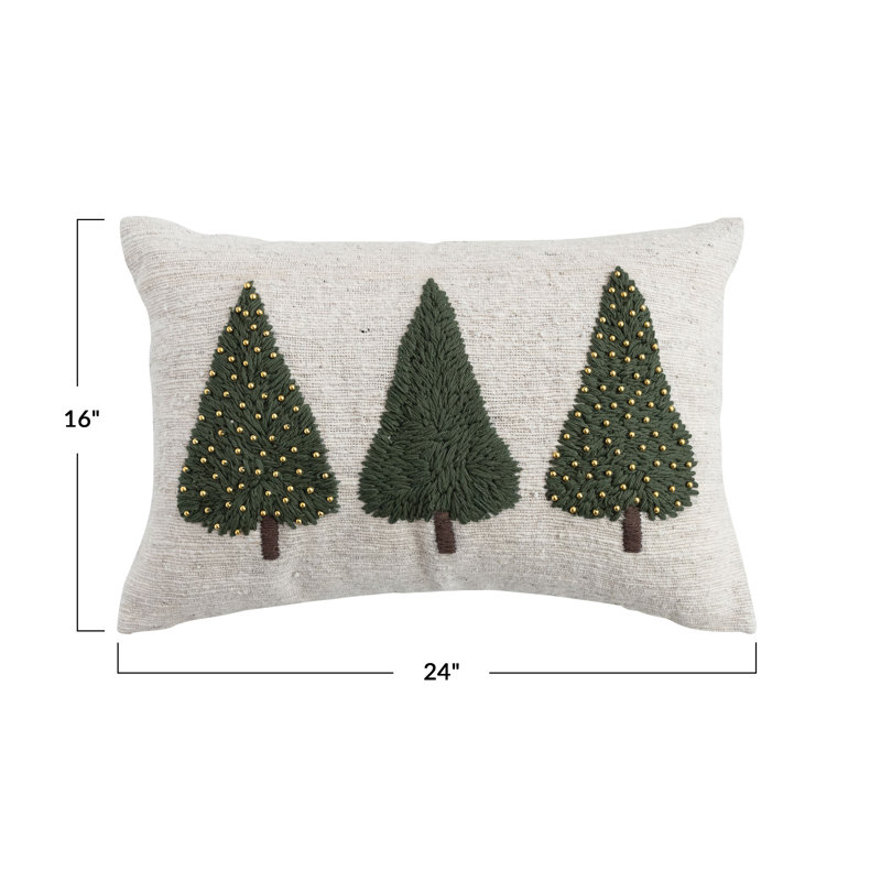 Coussin lombaire en laine tissé à la main avec des arbres et des perles brodés