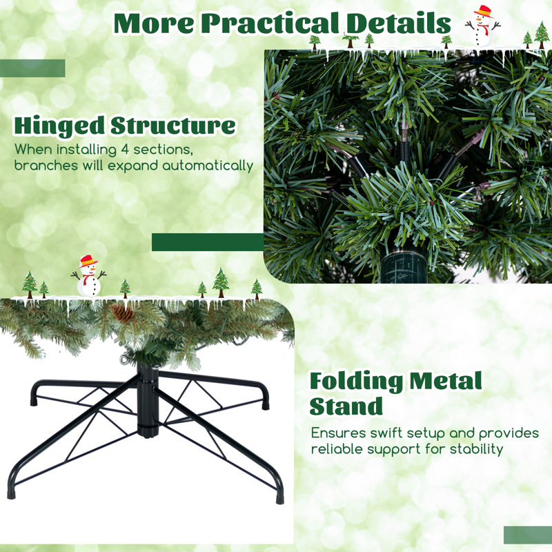 8 Ft Green Artificial Pine Christmas Tree with Warm LED Lights