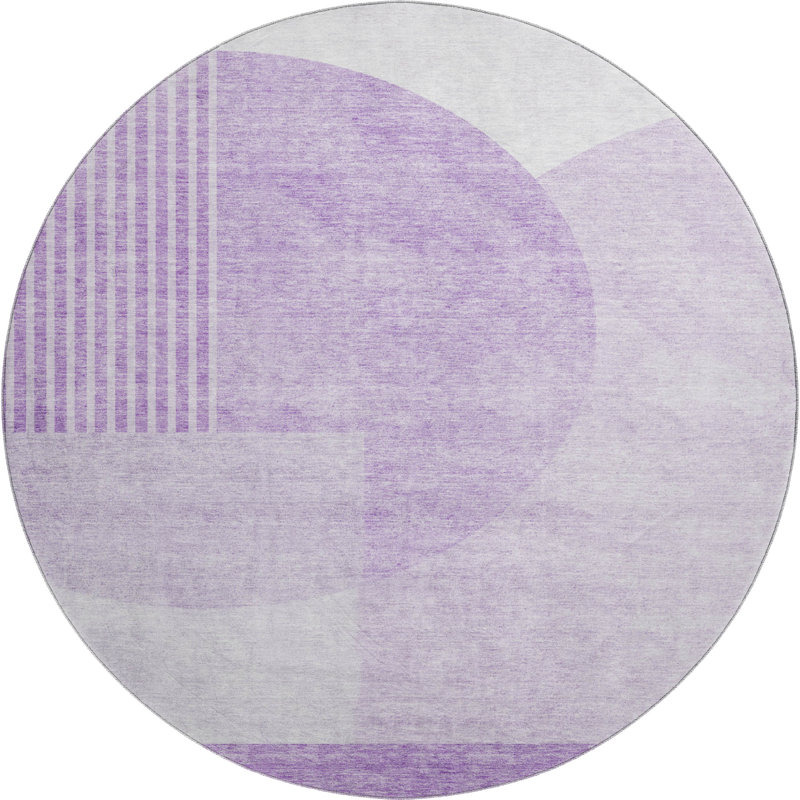Premium Machine Washable Prisco Purple Rug, Round 8'