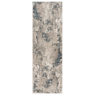 Maia Huma Modern Abstract Beige Black Blue Polypropylene Area Rug