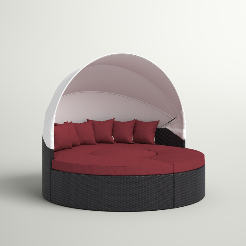 Convene Wicker Rattan Outdoor Patio Canopy Sectional Daybed, Red