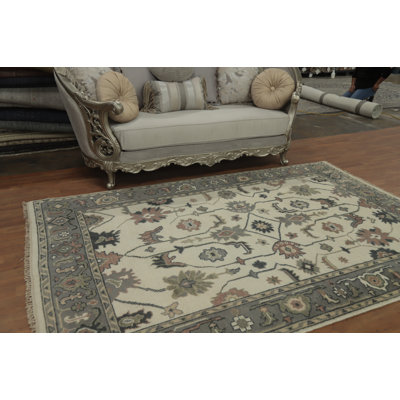 All-Over Floral Wool Transitional Oushak Indian Area Rug 6x9