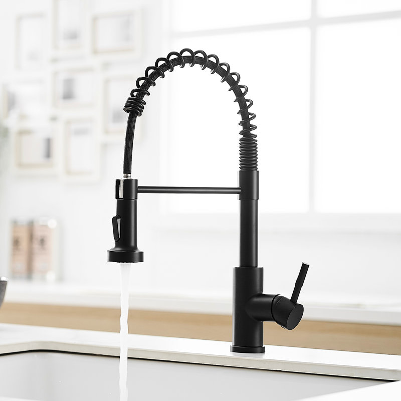 Blackened Stainless Steel Kitchen Faucet With Pull Out Spray And Long-Lasting Single Handle 360 Rotatable Black Easy-Operate