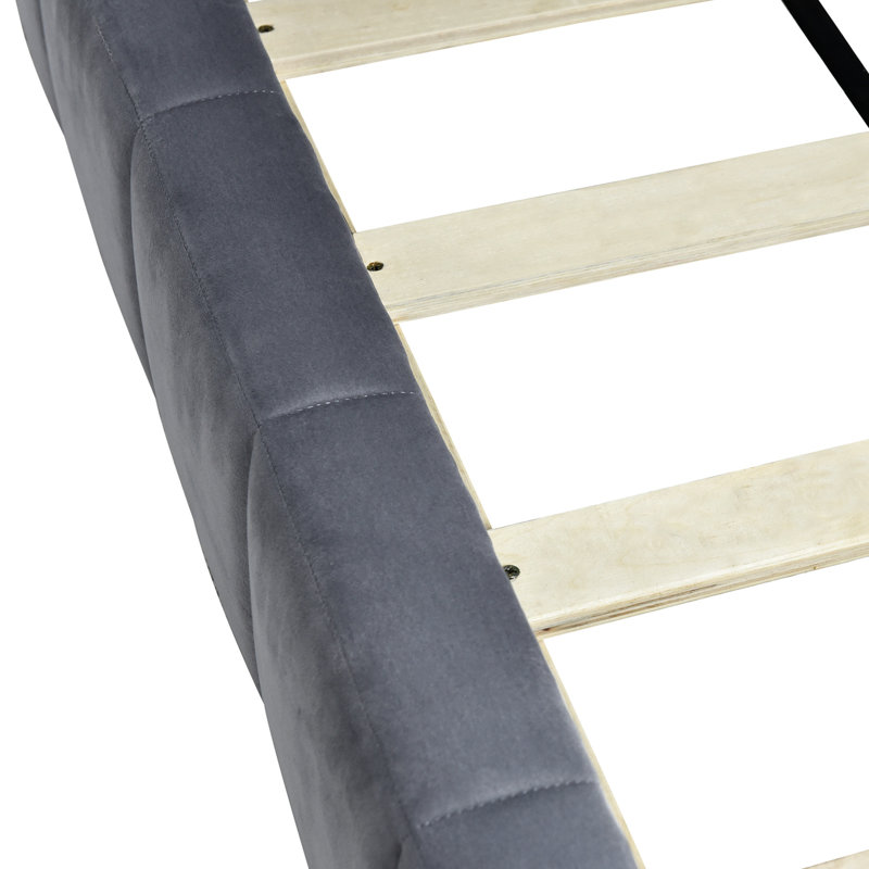 Structure de lit de jour / velours gris en velours - pleine grandeur, style Mid-Century moderne classique, bois avec lattes pour un support supplémentaire
