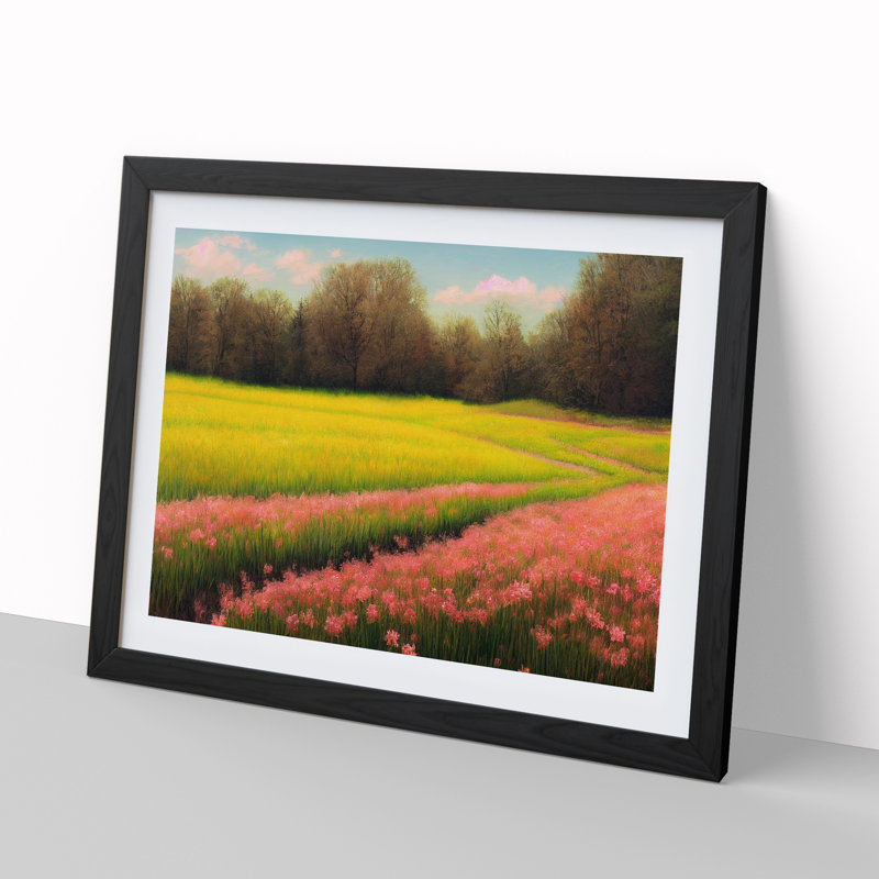 Spring Landscape Meadow Vol.2 - Framed Print, 25cm H x 34cm W x 2cm D, Black