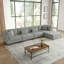 Canapé modulaire en velours côtelé gris clair avec dossier coussiné et repose-pieds amovible Seemab-1275510620