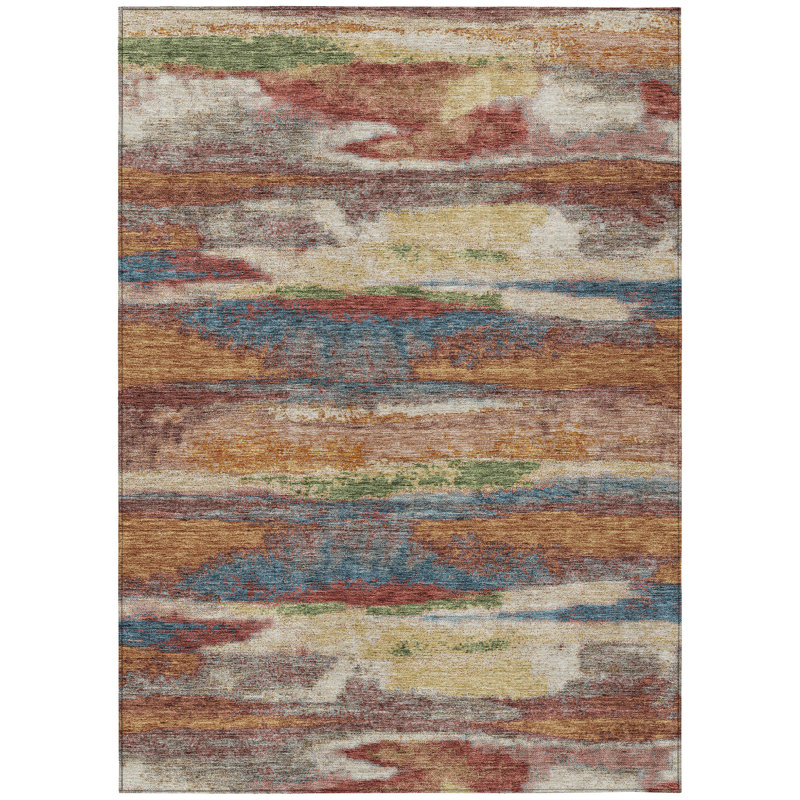 Aleighna Abstract Brown and Gray Washable Synthetic Rug