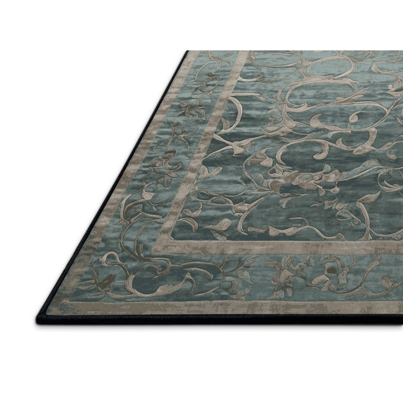 Tapis gris soyeux et moelleux, Rond 7 pi