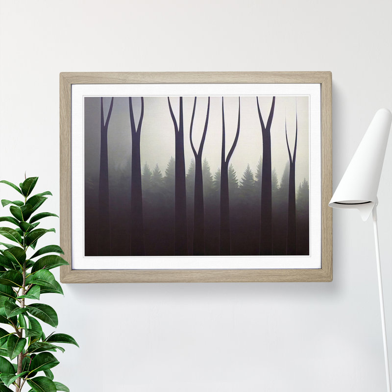 Pine Tree Forest Mist - Single Picture Frame Print, 46cm H x 64cm W x 2cm D, Oak Framed
