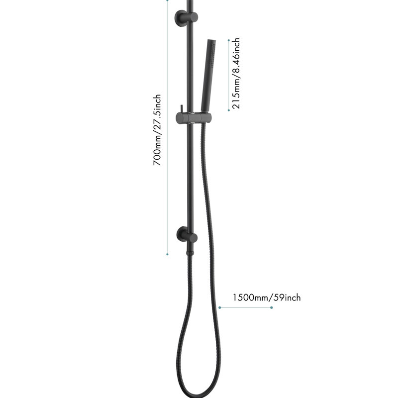 Height Adjustable Handheld Shower With Stainless Steel And Hose In Black Nozzles